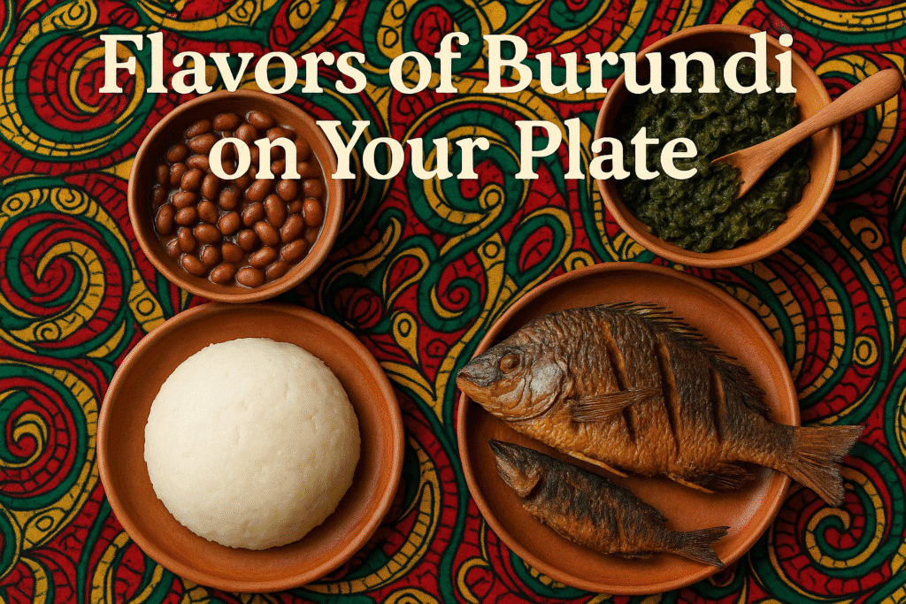 Traditional Burundian cuisine with ugali and fish